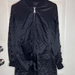 Love Tree Jet Black Satin Bomber Jacket